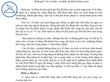 Khuyến cáo các tổ chức, cá nhân không được  tự ý tổ chức các dịch vụ du lịch, kinh doanh  trong rừng mà không được phép của chủ rừng.