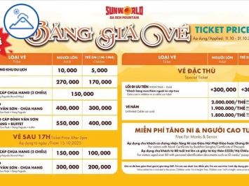 Giá vé cáp treo mới nhất, giá cáp treo tháng 10